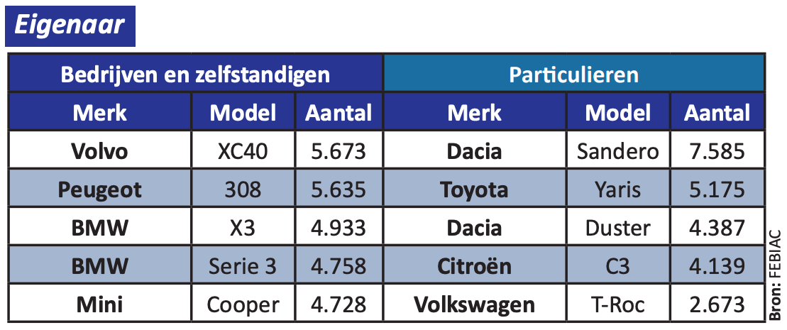 Inschrijvingen België Particulier vs Bedrijf 2022